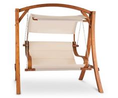 blumfeldt Maui - Balancelle Deux Places, Grande Assise, Poutres en pin Massif, Chaînes en INOX chromées, Charge maximale de 250 kg, Grand auvent, Assise Douce, Beige