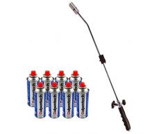 Desherbeur thermique piezo KZ Garden Chalumeau gaz + 8 Recharges Desherbant thermique écologique Brule herbes Torche de jardin