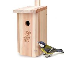 Wildtier Cœur | Nichoir naturel pour mésange charbonnière & Co. - Nichoir en bois massif vissé, non traité, résistant aux intempéries, pour nichoir, aide à la nidification avec trou dentrée de 32 mm