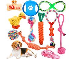 Wimypet Lot de 10 Jouets Chien Chiot, Durables Jouet Corde Chien, Jouet à Mâcher Corde de Dentition pour Petit et Moyen Chien, Jouet Interactif Chien avec Cordon de Tirage Frisbee Balle Duck Carotte