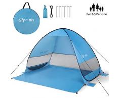 Glymnis Tente de Plage Pop-up Anti UV 3 à 5 Personnes Abri Soleil UPF 50+ Automatique Montage Instantané Famille Extérieur Portatif pour Plage Camp Bain de Soleil