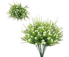 Sprießen 6pcs Bouquet Fleur Artificielle Fausse Plante Plastique Fleur pour Table à Manger Jardin Mariage Maison Restaurant intérieur Extérieur, Maison,Un Bureau,Party(Blanc)