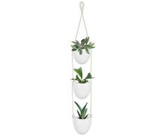 Mkouo Pot de Fleurs à Suspendre Macramé et 3 Céramique Pots Jardinière Suspendue Vase Décoration, 76cm Haute