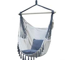 Viktion Chaise hamac Suspendu Fauteuil à Relaxation en Toile Charge à 120KG Taille 150 * 100 * 95cm avec 2pcs doreiller