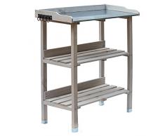RM Design Table de plantation en bois avec plateau en métal et 2 étagères, résistante, pour jardin, balcon, terrasse, 76 x 38 x 91 cm 76 x 38 x 91 cm gris