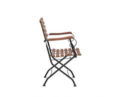 greemotion Lot de 2 chaises pliantes de jardin Borkum – Chaise de jardin en bois d’acacia et métal solide - Chaise avec accoudoir marron et noire – Chaise extérieur pliante et inoxydable