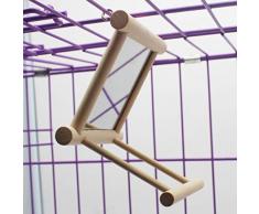 Ogquaton Premium Qualité en Bois Perroquet Perruche Jouer Jouet Animal De Compagnie Oiseau Suspendu Miroir Cage avec Stand Perche Fournitures