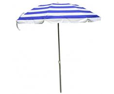 Parasol Pliable Compact décor rayé Bleu-Blanc. Diam 180 cm en Suivant la courbure. Nylon avec Protection UV UPF50+. Longueur plié dans Son Sac: 70 cm. Idéal pour Le Camping, la Plage, la randonnée