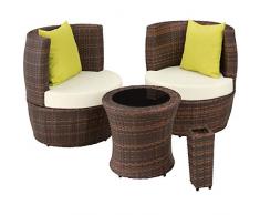 tectake 800690 Salon de Jardin encastrable 2 Personnes en résine tressée, Structure en Aluminium, 2 Fauteuils et 1 Table, Pot de Fleur et Coussins Inclus - Plusieurs Coloris - (Brun | no. 403140)