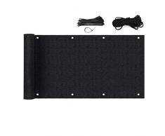 Sekey Brise-Vue pour Balcon Couverture de confidentialité Écran HDPE Vent Protection UV Opaque Résistant aux Intempéries 90 x 600cm, avec Oeillets et Cordons, Noir