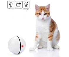 Vintoney Balle Lumineuse pour Chat Jouet Boule Rotative Automatique à 360 Degrés avec Lumière LED et Batterie Rechargeable USB Jouet Interactif Électrique pour Animaux Chats Chiots (Blanc)