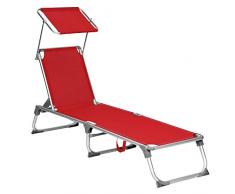 SONGMICS Bain De Soleil Inclinable, Chaise Longue, Transat Pliable en Alu, Toile Textilène, Coussin, Pare Soleil Réglable, 193 x 67 x 32 cm, Charge 250 kg (Rouge)