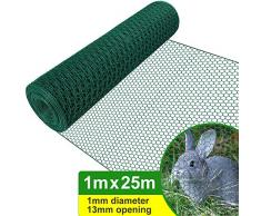 Amagabeli 1M x 25M Grillage Jardin 13mm Grillage à Poule Cloture Jardin RAL6005 PVC Maille Fine Grillage Poulailler Hexagonal Bordures Jardin Grillage Triple Torsion Voliere HC05