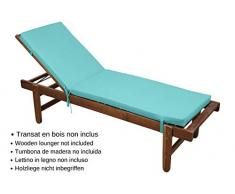 STOF Matelas/Bain de Soleil déhoussable, Lagon/Bleu Ciel, 55x180cm, 100% Microfibre, Attache à Clips (Transat en Bois Non-Inclus)