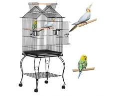 Yaheetech Cage pour Les Oiseaux 59 x 59 x 145 cm Cage sur roulettes Canaries Perruches Canaris Calopsitte Inséparable Petit Mandarin