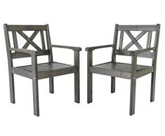 Ambientehome Lot de 2 chaises de Jardin ou terrasse EVJE en Bois Massif, Ton Gris Taupe, 59x64x90 cm