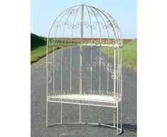 Banc Demi Lune Arche à Rosier Banquette Couverte Petite Gloriette ou Pergola en Fer Blanc Vanille 59x121x184cm