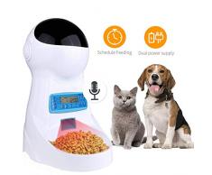 Pujuas Distributeur Automatique de Nourriture Distributeur de Croquettes Gamelle Enregistrement 4 Repas pour Chats et Chiens 4L (4L)