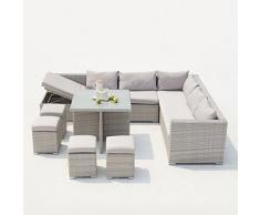 JFB Le Milton : Salon de Jardin encastrable en résine tressée Grise 10 Personnes