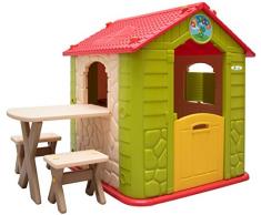 LittleTom Maison de Jeu de Jardin en Plastique Maisonnette pour Enfants INCL 1 Table 2 bancs Beige Vert