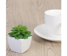 WINOMO Pot de fleurs en céramique blanche en cubes Plantes artificielles succulentes Mini poterie pour maison (Alocasia)