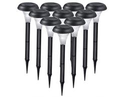 Lot de 10 lampes solaires de jardin. Transformez vos espaces Extérieurs, Chemin, massifs, bordures et Drive. Facile à installer sans fil. Tous les temps et imperméable. Design élégant et 30 cm de haut. 100% Garantie de Remboursement.