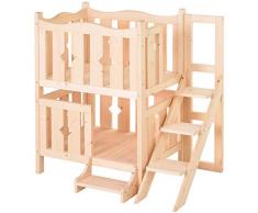 Pawhut Maison Lodge - Niche avec terrasse et escalier pour Chien Chat - dim. 82L x 46l x 86H cm - Bois Massif de pin