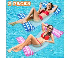 lenbest 2Pack Hamac Gonflable, Multi-Usage Gonflable pour Piscine Matelas Chaise Longue Flottantes Hamac Pliable Hamac deau Portable Flotteur Ultraléger, Cadeau L’été Parfait pour Adultes et Enfants