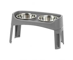 Iris Ohyama, Gamelles surélévées double en acier inoxydable avec support plastique - Eau/de Nourriture pour Chien - Dog Feeder - Gris, 54,2 x 29,8 x 12 cm