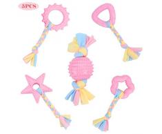 NOZOMI 5 pièces Jouets de Dentition de Chiot, Jouets à Mâcher de Chien Durables Petits Jouets de Dents Propres de Chiens Avec Corde en Coton pour Chiots et Petits Chiens