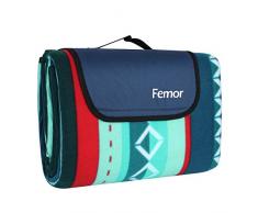 Femor 200 x 200 cm Couverture Tapis de Pique-Nique, Imperméable Pliable Couverture composée de Trois Couches et avec Poignée, Velcro, pour Camping Jardin (Rayures Vertes)