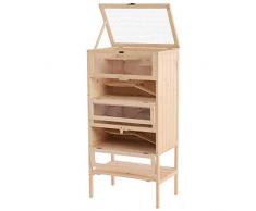 Pawhut Cage pour Hamsters Souris Petits rongeurs Multi-Niveaux 5 étages 10 Plateformes Bois de pin 60 x 40 x 120 cm
