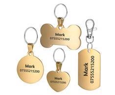 BKDZ Identification gravée de qualité supérieure personnalisée en Acier Inoxydable pour Chien, Chat, étiquettes, os, Rond, Coeur, carré, étiquette, Collier (S, Cercle dor)
