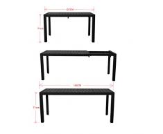 Chicreat - Table à rallonge en aluminium, 127 à 165 x 57 x 71,5 cm, Noir