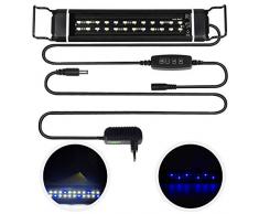 CPROSP Éclairage LED Aquarium avec minuterie, avec 3 Couleurs de lumière réglables Blanc/Bleu/Bleu + Blanc, pour Aquariums 30cm-48cm, 12W, Noir