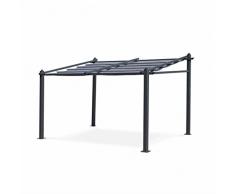 Alices Garden Pergola Murale en Aluminium - Murum 3x4m - Toile Grise - Tonnelle idéale pour Votre terrasse, Toit Retractable, Toile coulissante, Structure Aluminium