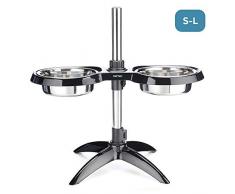 PetTec Doggy Bar Buffet pour Chien, Gamelle en Acier Inoxidable Entièrement Ajustable Selon la Hauteur, Support Solide avec Pied Anti-dérapant, Bol de Nourriture allant Jusqu’à 54cm de Haut - Noir