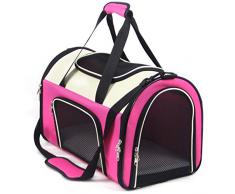 Sac de transport pour chat - 3 ouvertures, Pliable, Rose, taille Large 50 x 29.5 x 32 cm avec matelas, Panier transport chat chien à porter à lépaule ou à la main, Caisse de transport chat et autres