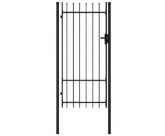 vidaXL Portillon Simple Porte avec Dessus à Pointe Portail de Jardin Porte de Jardin Barrière de Jardin Terrasse Patio Extérieur Acier 1x2 m Noir