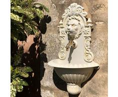 chemin_de_campagne Fontaine Tête de Lion Murale de Jardin Robinet Blanche 60 cm x 37 cm x 20 cm