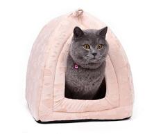 OHANA Maison Niche pour Chien Chat avec Coussin Amovible, Dôme Chat Pliable et Confortable 40 * 32 * 32cm Beige