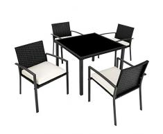 TecTake 800662 Salon de Jardin 4 Chaises 1 Table en Résine Tressée - diverses Couleurs - (Noir | No. 403025)