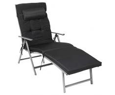 SONGMICS Chaise Longue, Bain de Soleil avec Matelas d’Un épaisseur de 6cm, en Alu Anti-Rouille, Respirant, Inclinable, Charge Max 150 kg, Noir GCB24BK