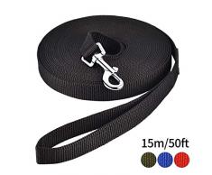HAPPY HACHI Laisse de Dressage pour Chien (15m Noir) Longue Sangle en Nylon Mains Libre pour Chiens Chats Animal de Compagnie Promenade Arrimage Jogging