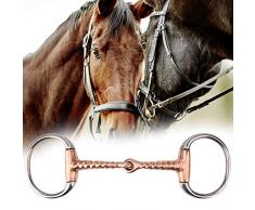 Pssopp Cheval Mors releveurs, Filet à Anneaux en Acier Inoxydable Mors en Acier Inoxydable Mors en œuf Mâchoire en cuivre Bouchon à Mousqueton en Maille Lien français Anneau desserré Filet en cuivre