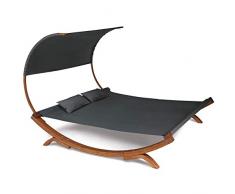 IDMarket - Lit de Jardin en Bois avec Toile Gris Anthracite et auvent