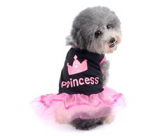 Ranphy Petit Chien Chat Jupe Chihuahua Vêtements pour Filles Couronne Robe de Princesse Chiot Chemise dété, Rose Et Blanc