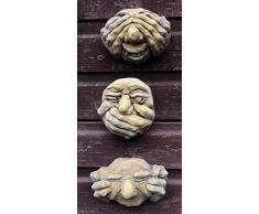 Homezone® Finition à la Main 3PC Hear No Evil See No Evil & Speak No Evil Gargouille Funny Face Nain de Jardin plaques murales