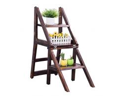 BOC Escabeaux Portable pliant Ladder tabourets Chaise à double usage dossier multifonction en bois massif Jardinière Bookshelf, Deep Color Noyer