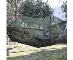 Double berceau de camping portable avec filet de moustiquaire capacité de roulement 440 lbs tente de parachute légère de voyage parachute (102 * 55 pouces) tente de balançoire suspendue,Camouflage